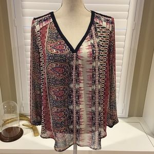 Lucky Brand sheer v-neck peasant top Size L